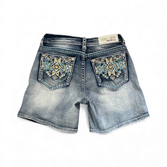 Rare GRACE in LA Embroidered Embellished Rhinestone Easy Fit Jean Shorts Size 27 - Picture 4 of 4